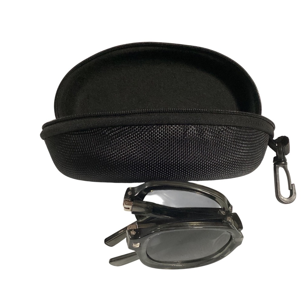 Folding Sunglasses Gray Frame Dark Lenses Oval Travel Case Fashion Accessories‎ - Picture 2 of 5